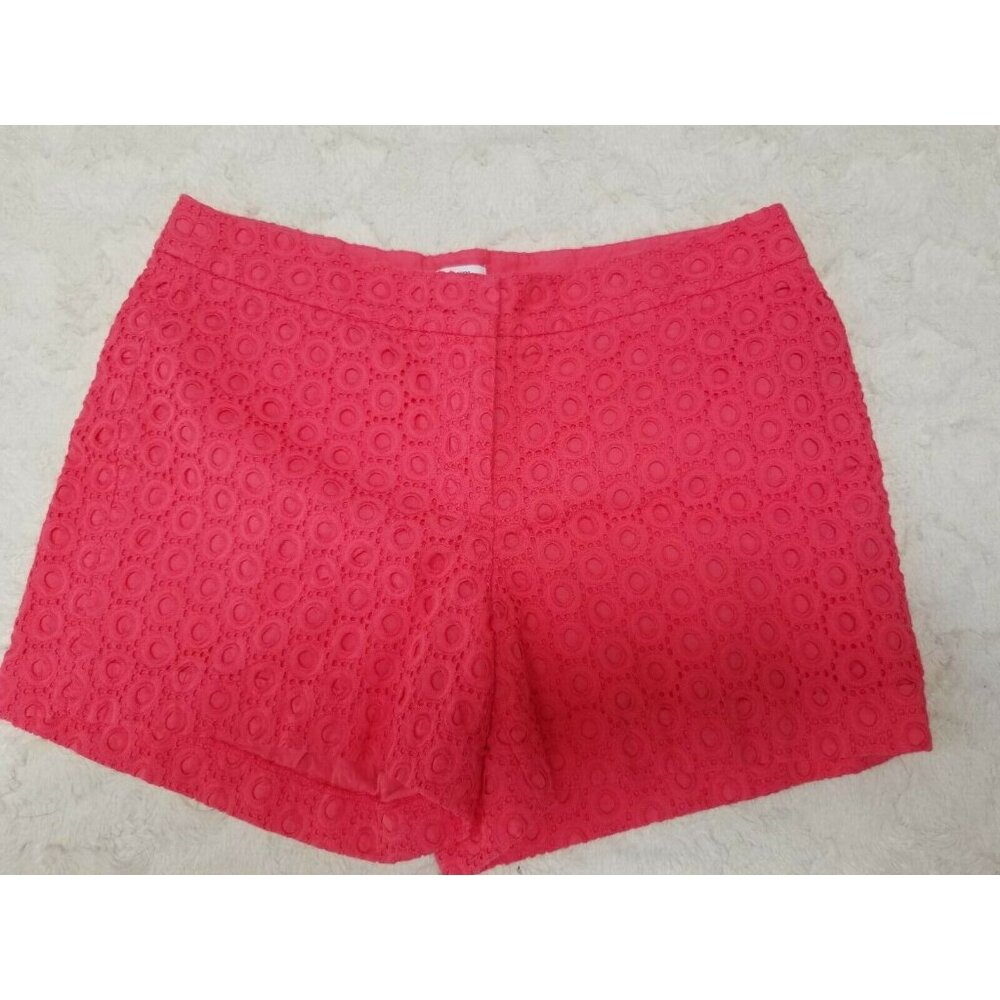 Crown & Ivy Womens Mid-Rise Eyelet Lace Shorts Size 8 Pink Cotton Flat-Front